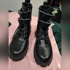 Mari A. Jordin Combat Goth Rave Boots Zippered Side Belted Ankle Strap Size 10